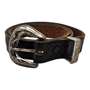 Tex Tan  Leather Belt Brown Silver Buckle Size 30 Embossed Circle Size 30